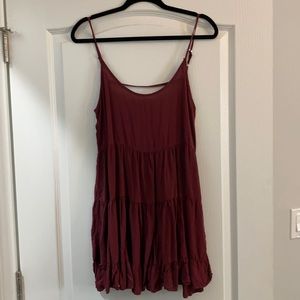 Burgundy babydoll open back dress!
